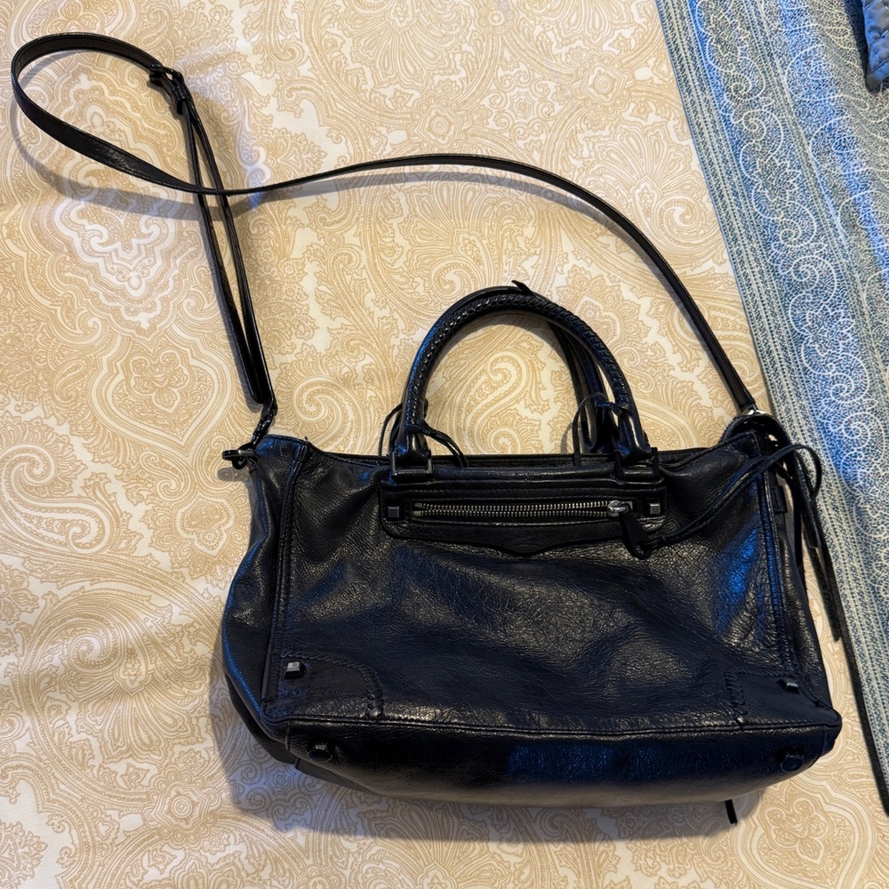 Rebecca Minkoff Black Glazed Leather Regan Satchel